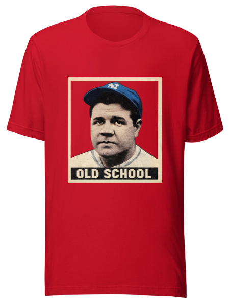 Old School - 1948 Leaf Babe Ruth #3 Baseball Card Parody T-shirt - Adult Men's