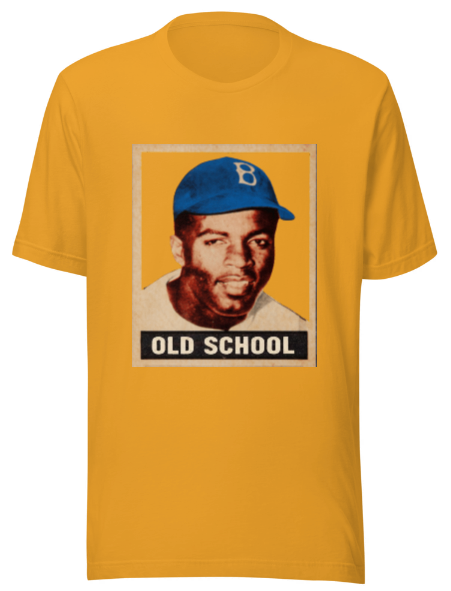 Old School - 1948 Leaf Jackie Robinson #79 Baseball Card Parody T-shirt - Adult Men's