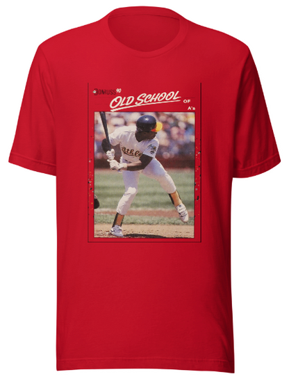Old School - 1990 Donruss Rickey Henderson #304 Baseball Card Parody T-shirt RED - Adult Men's
